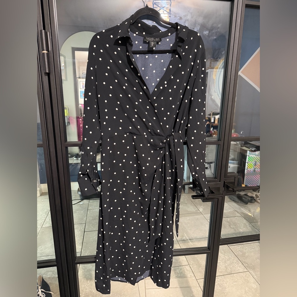Cute Black and White Polka Dot Faux Wrap Dress